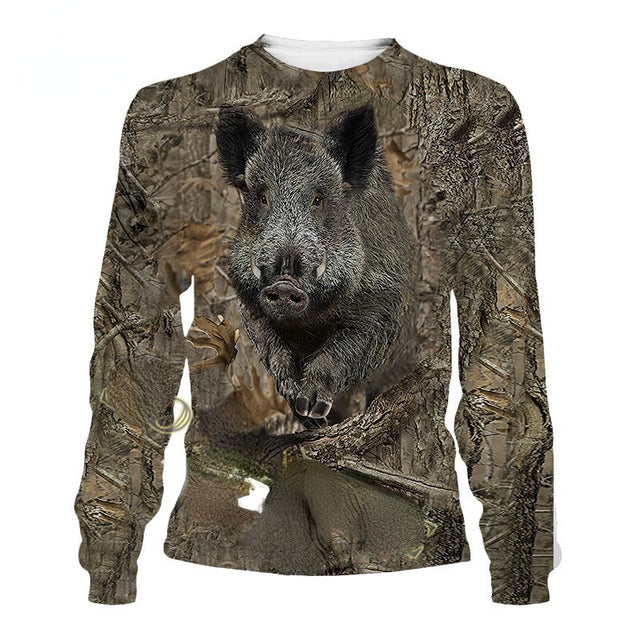 2022 Men's Women's Long Sleeve Hoodie Boar Camouflage 3D Printing Sweatshirt Zipper Hunting Clothing Oversized