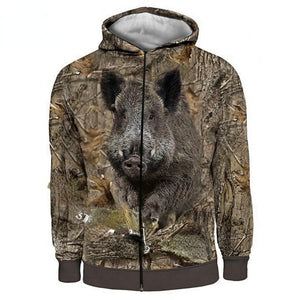 2022 Men&#39;s Women&#39;s Long Sleeve Hoodie Boar Camouflage 3D Printing Sweatshirt Zipper Hunting Clothing Oversized