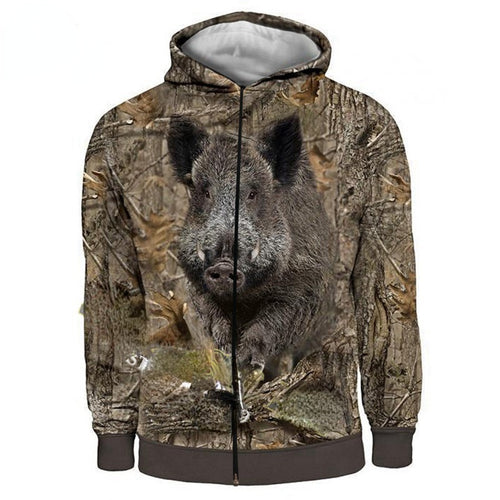 2022 Men's Women's Long Sleeve Hoodie Boar Camouflage 3D Printing Sweatshirt Zipper Hunting Clothing Oversized
