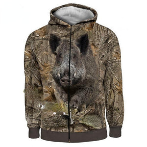 2022 Men&#39;s Women&#39;s Long Sleeve Hoodie Boar Camouflage 3D Printing Sweatshirt Zipper Hunting Clothing Oversized