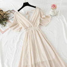 Load image into Gallery viewer, 2022 Summer Women Ruffled Short-sleeved Chiffon Dress V-neck High Waist Floral Print Beach Midi Dresses Backless Sexy Vestidos