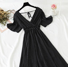 Load image into Gallery viewer, 2022 Summer Women Ruffled Short-sleeved Chiffon Dress V-neck High Waist Floral Print Beach Midi Dresses Backless Sexy Vestidos