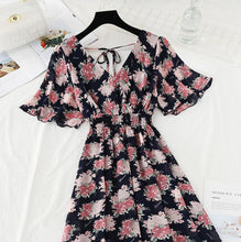 Load image into Gallery viewer, 2022 Summer Women Ruffled Short-sleeved Chiffon Dress V-neck High Waist Floral Print Beach Midi Dresses Backless Sexy Vestidos