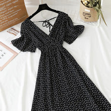 Load image into Gallery viewer, 2022 Summer Women Ruffled Short-sleeved Chiffon Dress V-neck High Waist Floral Print Beach Midi Dresses Backless Sexy Vestidos