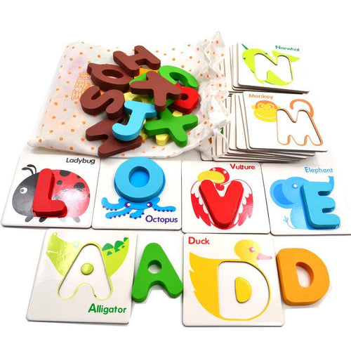 BOHS Wooden Early Education Baby Preschool English Learning ABC Alphabet Letter Cards Cognitive  Toys Animal  Puzzle, 26 pcs - Bán Cà Chua
