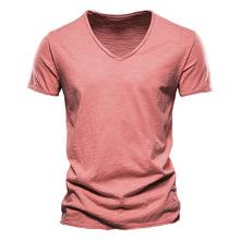 Load image into Gallery viewer, Brand Quality 100% Cotton Men T-shirt V-neck Fashion Design Slim Fit Soild T-shirts Male Tops Tees Short Sleeve T Shirt For Men