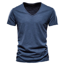 Load image into Gallery viewer, Brand Quality 100% Cotton Men T-shirt V-neck Fashion Design Slim Fit Soild T-shirts Male Tops Tees Short Sleeve T Shirt For Men