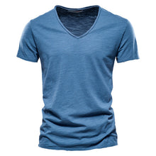 Load image into Gallery viewer, Brand Quality 100% Cotton Men T-shirt V-neck Fashion Design Slim Fit Soild T-shirts Male Tops Tees Short Sleeve T Shirt For Men