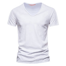 Load image into Gallery viewer, Brand Quality 100% Cotton Men T-shirt V-neck Fashion Design Slim Fit Soild T-shirts Male Tops Tees Short Sleeve T Shirt For Men