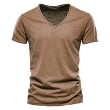 Load image into Gallery viewer, Brand Quality 100% Cotton Men T-shirt V-neck Fashion Design Slim Fit Soild T-shirts Male Tops Tees Short Sleeve T Shirt For Men