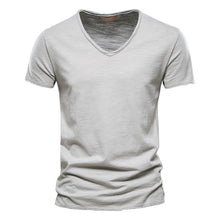 Load image into Gallery viewer, Brand Quality 100% Cotton Men T-shirt V-neck Fashion Design Slim Fit Soild T-shirts Male Tops Tees Short Sleeve T Shirt For Men