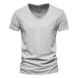 Brand Quality 100% Cotton Men T-shirt V-neck Fashion Design Slim Fit Soild T-shirts Male Tops Tees Short Sleeve T Shirt For Men