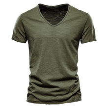 Load image into Gallery viewer, Brand Quality 100% Cotton Men T-shirt V-neck Fashion Design Slim Fit Soild T-shirts Male Tops Tees Short Sleeve T Shirt For Men