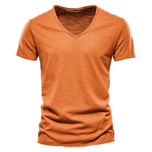 Load image into Gallery viewer, Brand Quality 100% Cotton Men T-shirt V-neck Fashion Design Slim Fit Soild T-shirts Male Tops Tees Short Sleeve T Shirt For Men