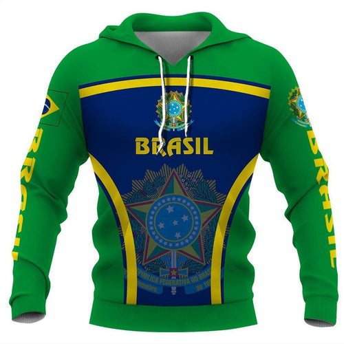 Brazil Logo Graphic 3D Full Print Hoodie Unisex Long Sleeve Casual Zip Hoodie HD08