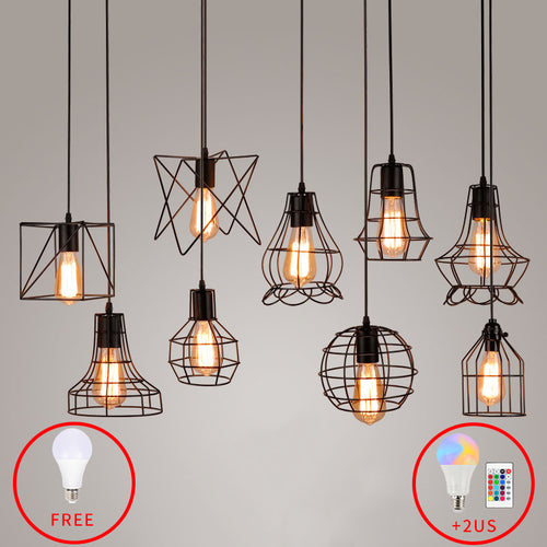 E27 Led Vintage Cage Pendant Lights Indoor Lighting Retro Light Fixture Pendant Lamps For Living Room Decor For Kitchen Lamp