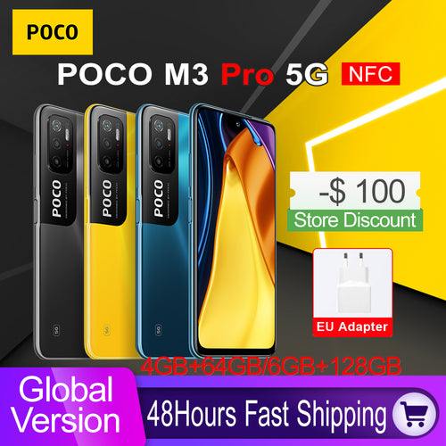 Global Version POCO M3 Pro 5G 4GB 64GB / 6GB 128GB Dimensity 700 90Hz 6.5" DotDisplay NFC 5000mAh 48MP Triple Camera Cellphone