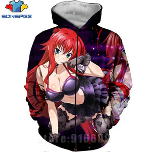 High School DXD Zipper 3D Print Rias Gremory Anime Sweatshirt Jacket Harajuku Cartoon Hoodies Kawaii Sexy Girl Shirt Zip hoodie