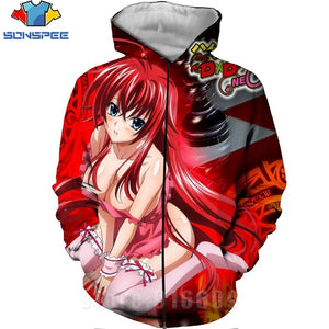 High School DXD Zipper 3D Print Rias Gremory Anime Sweatshirt Jacket Harajuku Cartoon Hoodies Kawaii Sexy Girl Shirt Zip hoodie