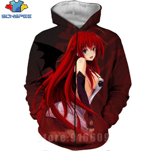 High School DXD Zipper 3D Print Rias Gremory Anime Sweatshirt Jacket Harajuku Cartoon Hoodies Kawaii Sexy Girl Shirt Zip hoodie