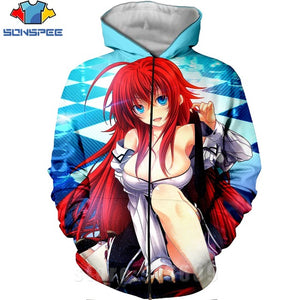 High School DXD Zipper 3D Print Rias Gremory Anime Sweatshirt Jacket Harajuku Cartoon Hoodies Kawaii Sexy Girl Shirt Zip hoodie