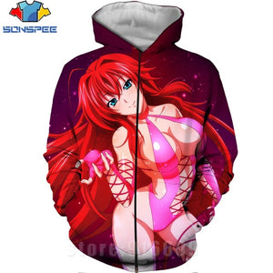 High School DXD Zipper 3D Print Rias Gremory Anime Sweatshirt Jacket Harajuku Cartoon Hoodies Kawaii Sexy Girl Shirt Zip hoodie