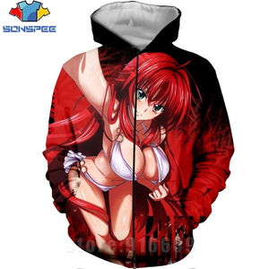 High School DXD Zipper 3D Print Rias Gremory Anime Sweatshirt Jacket Harajuku Cartoon Hoodies Kawaii Sexy Girl Shirt Zip hoodie
