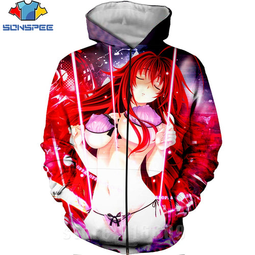 High School DXD Zipper 3D Print Rias Gremory Anime Sweatshirt Jacket Harajuku Cartoon Hoodies Kawaii Sexy Girl Shirt Zip hoodie