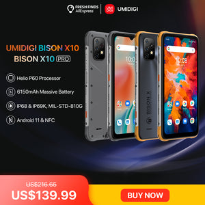 [In Stock] UMIDIGI BISON X10 X10 PRO Global Version Rugged Smartphone IP68&amp;IP69K 64GB/128GB NFC 20MP Triple Camera 6150mAh Phone
