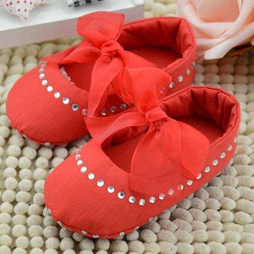 Infant Toddler Princess Rhinestone Lace Bowknot Crib Shoes Soft Sole Bottom Baby Kids Girls Anti-Slip First Walker Shoes 0-18m - Bán Cà Chua