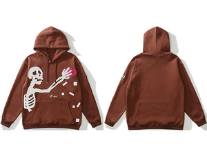 LACIBLE Harajuku Hip Hop Streetwear Heart Thief Fleece Hoodie Pullover Fashion Loose Casual Skull Hooded Sweatshirt Men Clothing