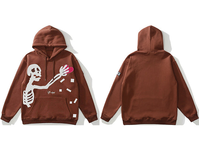 LACIBLE Harajuku Hip Hop Streetwear Heart Thief Fleece Hoodie Pullover Fashion Loose Casual Skull Hooded Sweatshirt Men Clothing