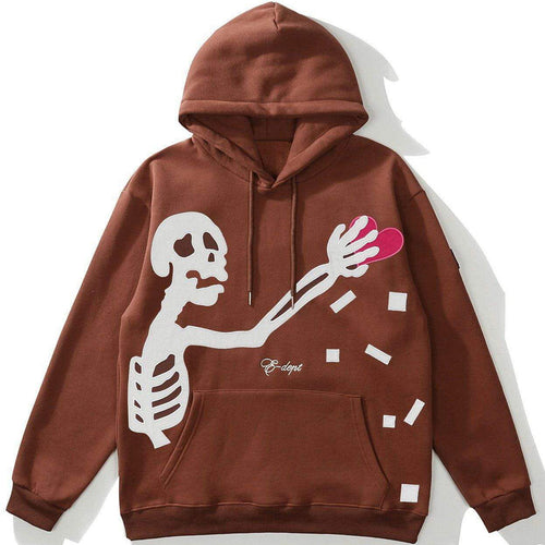 LACIBLE Harajuku Hip Hop Streetwear Heart Thief Fleece Hoodie Pullover Fashion Loose Casual Skull Hooded Sweatshirt Men Clothing