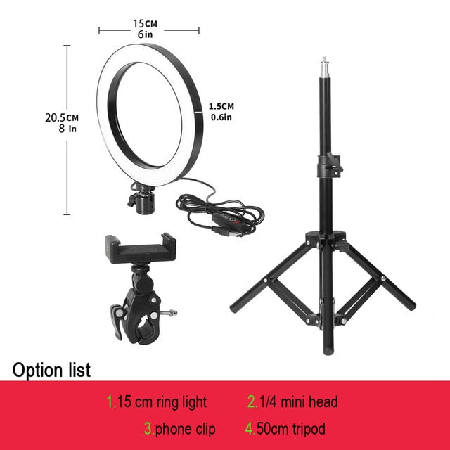 LED Selfie Ring Light 5500K Studio Photography Photo Fill Ring Light with Tripod for iphone Smartphone Makeup USB - Bán Cà Chua