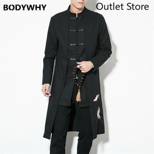 New Chinese Traditional Coat Linen Embroidery Gown New Year Fashion Embroidery Vintage Clothing Overcoat Buckle Oversize Outwear