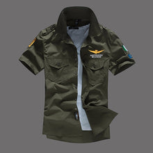 Load image into Gallery viewer, New Men&#39;s Shirts Short Sleeve Summer Beach Embroidered Tops High Quality Military Cotton Air Force One MA Casual Shirts 6XL - Bán Cà Chua