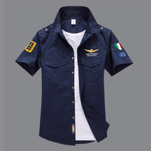 Load image into Gallery viewer, New Men&#39;s Shirts Short Sleeve Summer Beach Embroidered Tops High Quality Military Cotton Air Force One MA Casual Shirts 6XL - Bán Cà Chua