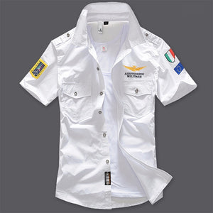 New Men's Shirts Short Sleeve Summer Beach Embroidered Tops High Quality Military Cotton Air Force One MA Casual Shirts 6XL - Bán Cà Chua