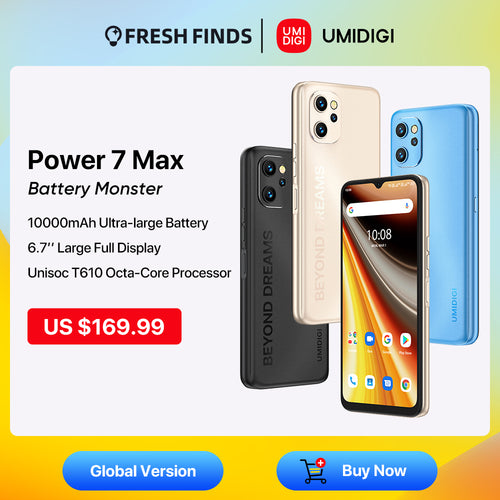 [World Premiere] UMIDIGI Power 7 Max Android 11 Smartphone 10000mAh Unisoc T610 6GB 128GB 6.7" Display 48MP Camera NFC Celular