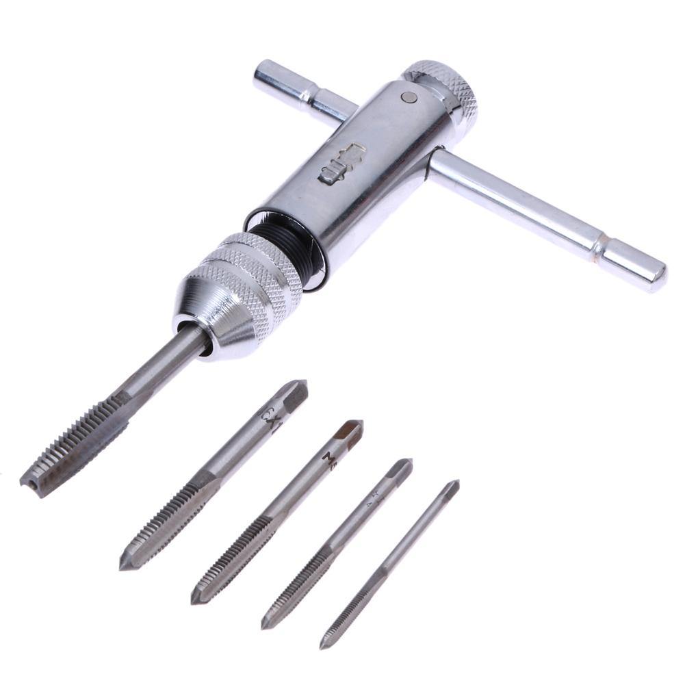 5Pcs/set Adjustable M3-M8 T-Handle Ratchet Tap Wrench Machinist Tool  Screw Thread Plug Tap Machinist Tool - Bán Cà Chua